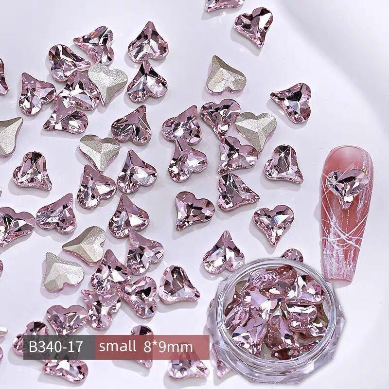 10pcs Pink Heart Nail Decals Sparkling Rhinestone Nail Art