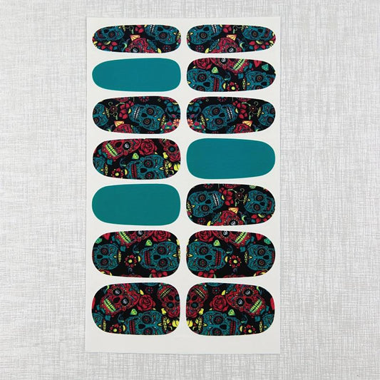 14 Sheets Halloween Nail Wraps Art Stickers Skull Pattern DIY Self Adhesive