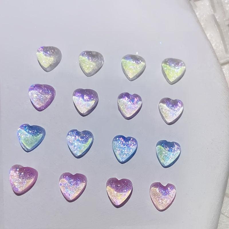 Random Mixed Sizes Shimmer Heart Resin Nail Art Supplies For Decoration 3D
