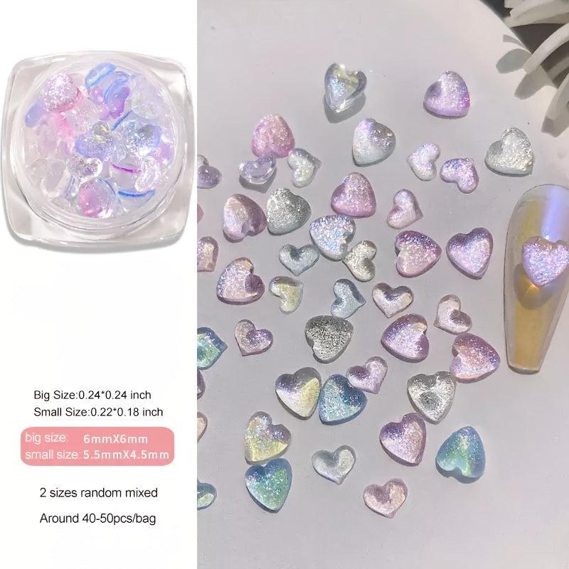 Random Mixed Sizes Shimmer Heart Resin Nail Art Supplies For Decoration 3D