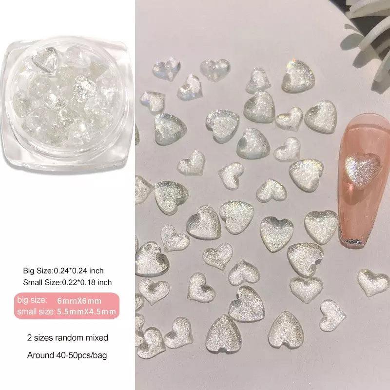 Random Mixed Sizes Shimmer Heart Resin Nail Art Supplies For Decoration 3D