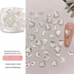 Random Mixed Sizes Shimmer Heart Resin Nail Art Supplies For Decoration 3D