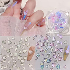 Random Mixed Sizes Shimmer Heart Resin Nail Art Supplies For Decoration 3D