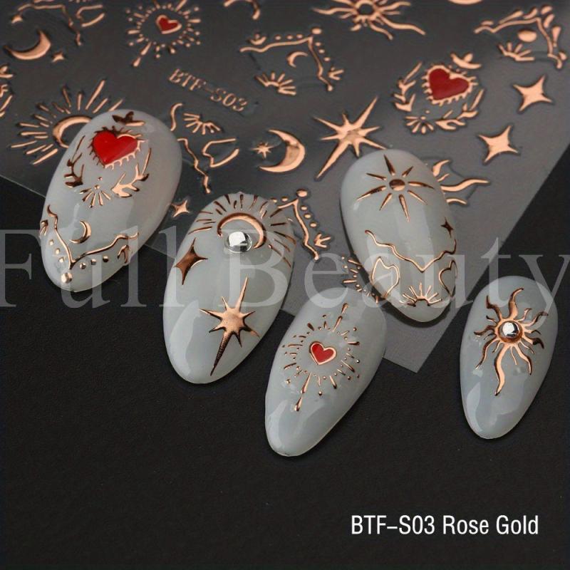 Sun Moon Heart Nail Art Stickers Bright Bronzing Decals for DIY Nail Art