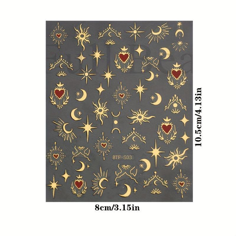 Sun Moon Heart Nail Art Stickers Bright Bronzing Decals for DIY Nail Art