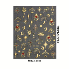 Sun Moon Heart Nail Art Stickers Bright Bronzing Decals for DIY Nail Art