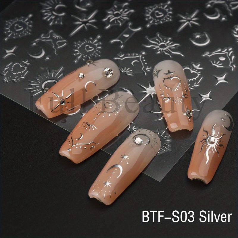 Sun Moon Heart Nail Art Stickers Bright Bronzing Decals for DIY Nail Art