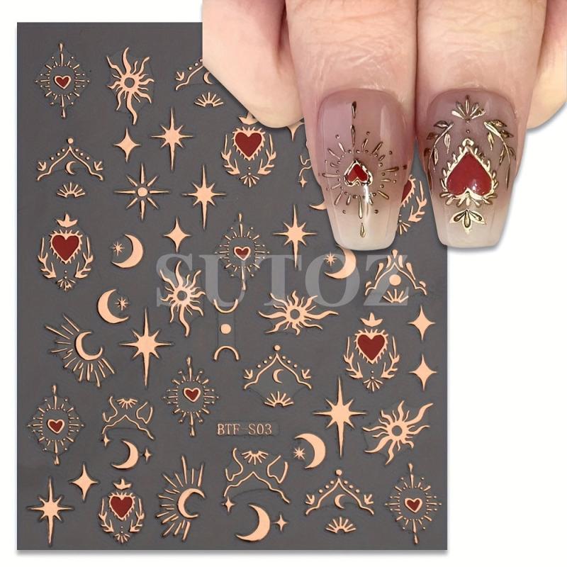 Sun Moon Heart Nail Art Stickers Bright Bronzing Decals for DIY Nail Art