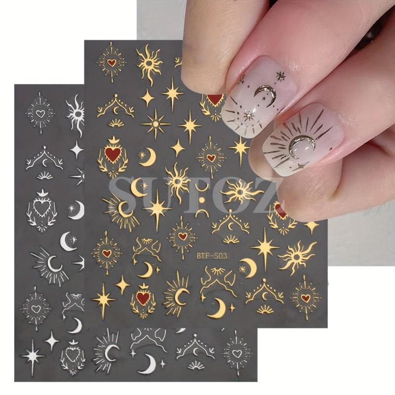 Sun Moon Heart Nail Art Stickers Bright Bronzing Decals for DIY Nail Art