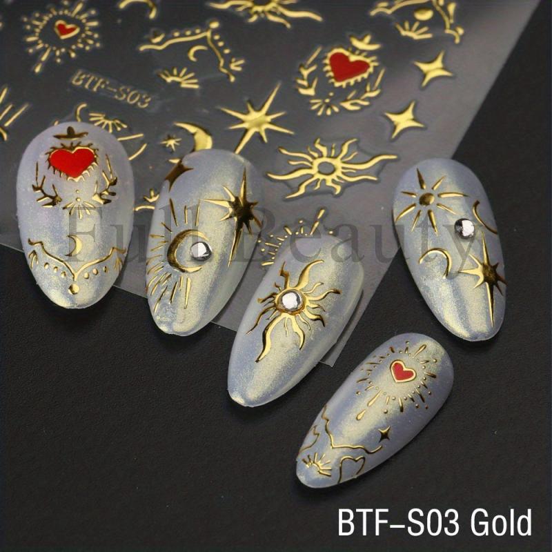 Sun Moon Heart Nail Art Stickers Bright Bronzing Decals for DIY Nail Art