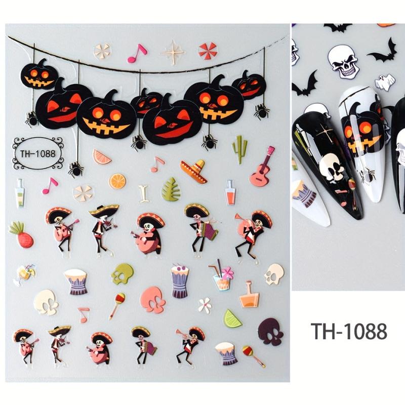 Halloween Nail Art Stickers 3D Skull Bone Ghost Pumpkin