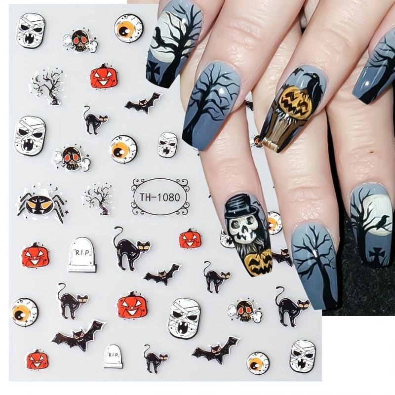 Halloween Nail Art Stickers 3D Skull Bone Ghost Pumpkin