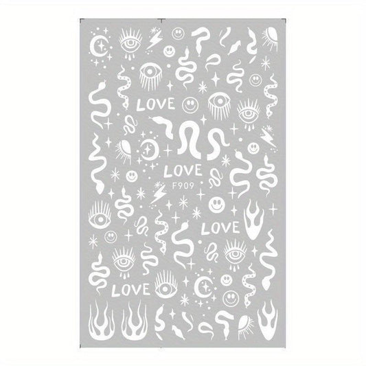 10 Sheets Waterproof Gothic 3D Nail Art Stickers Snake Rose Butterfly Fishbone