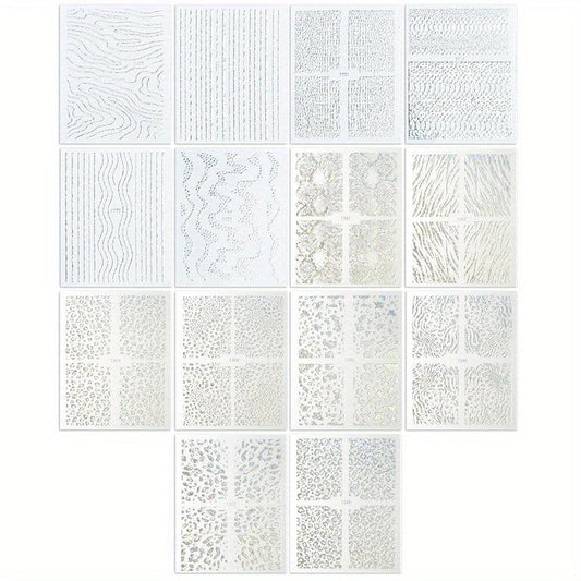 14pcs Laser Irregular Strip Nail Art Stickers Self Adhesive Golden Decals