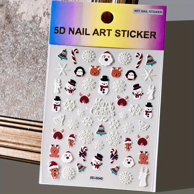 5D Christmas Nail Art Stickers Snowflake Snowman Elk Santa Decals
