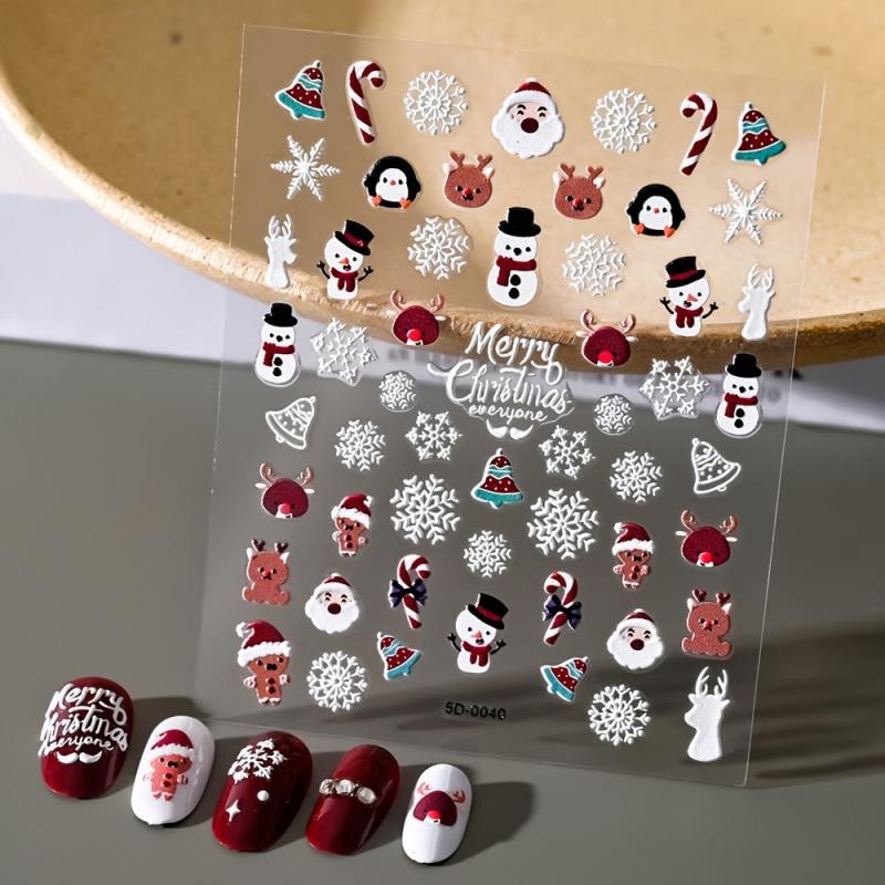 5D Christmas Nail Art Stickers Snowflake Snowman Elk Santa Decals