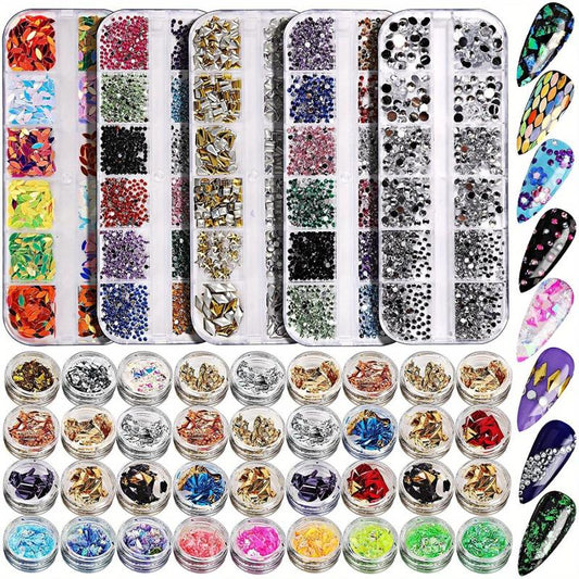 41 pcs Nail Art Set with Rhinestones and Foil Gems for Sparkling Nails