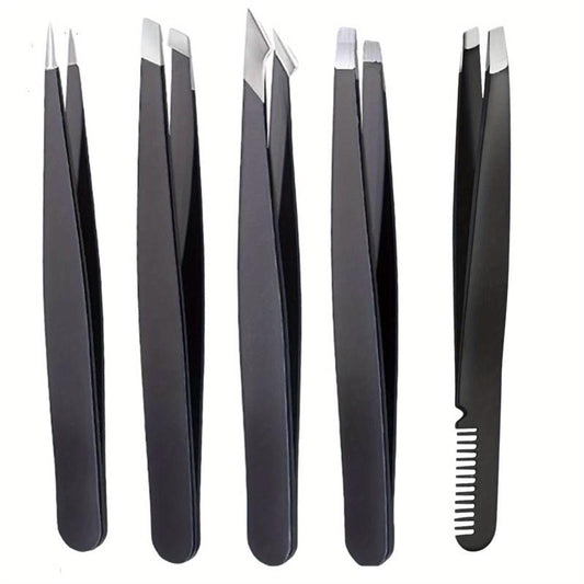 5pcs Precision Tweezers Set for Eyebrow and Facial Hair Removal