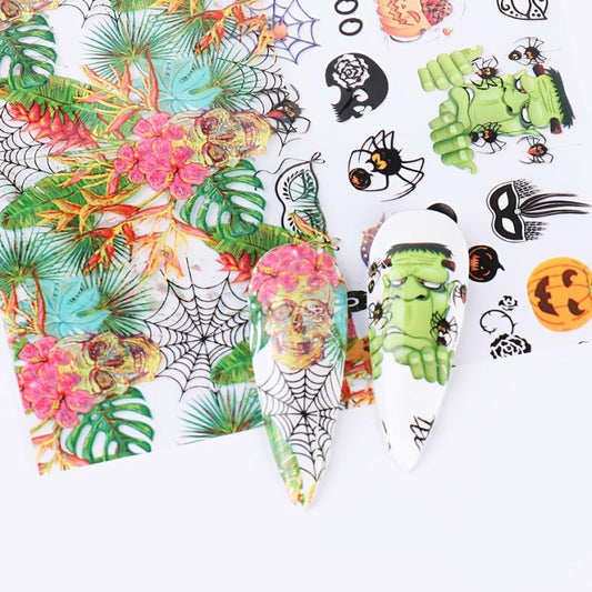 10pcs Halloween Nail Foil Transfer Stickers Ghost Pumpkin Spider Bat