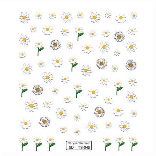 5D Embossed Daisy Nail Art Stickers Self Adhesive Flower Nail Decals