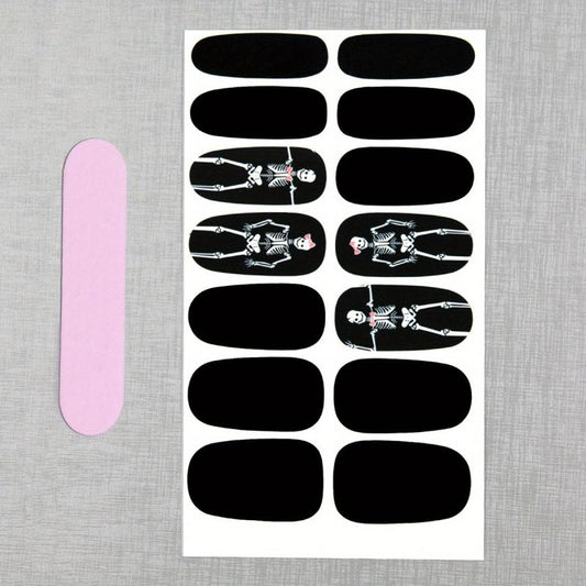 Halloween Skull Nail Art Stickers & File Full Wrap Solid Nail Polish Strips