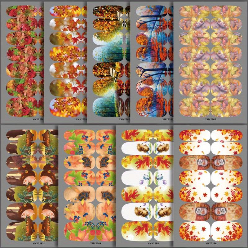 Maple Leaf Nail Art Stickers Full Wrap Nail Polish Strips with Files