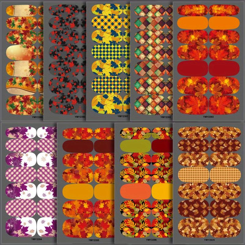 Maple Leaf Nail Art Stickers Full Wrap Nail Polish Strips with Files