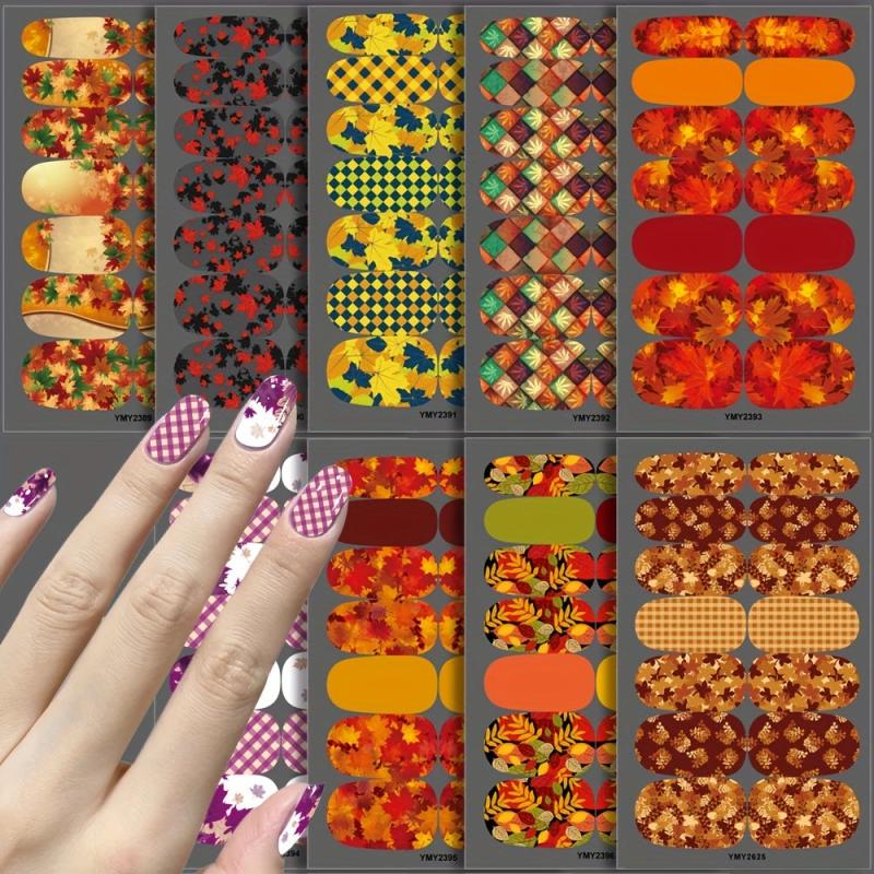 Maple Leaf Nail Art Stickers Full Wrap Nail Polish Strips with Files