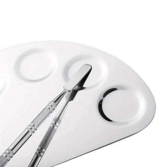 2pcs Stainless Steel Cosmetic Makeup Palette Mixing Tray With Spatula
