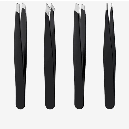 4pcs Stainless Steel Tweezers Set with Storage Box