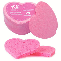20 Heart Shape Compressed Facial Sponges Natural Cleansing Pads