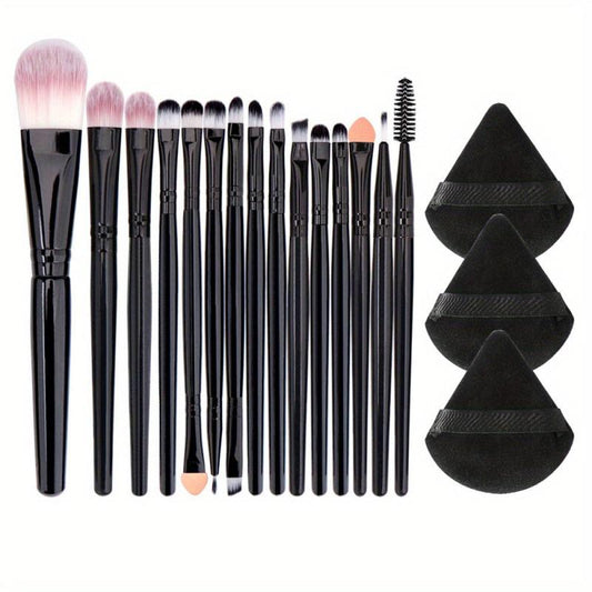 15 Makeup Brushes & 3 Powder Puffs Beauty Set