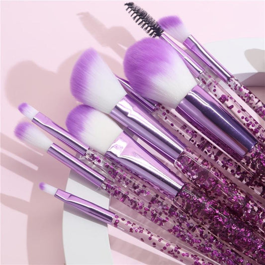 10pcs Makeup Brushes Kit With Powder Puff Crystal Handle