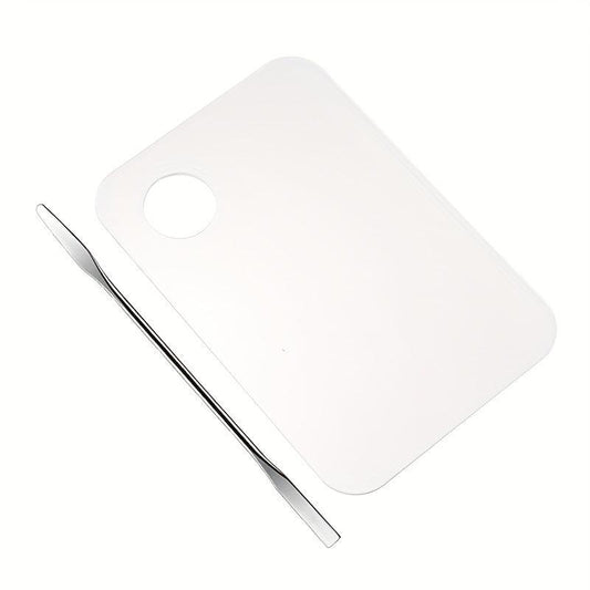 2pcs Makeup Mixing Palette Kit Stainless Steel Metal Mixing Tray with Spatula