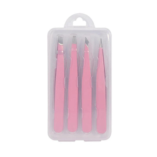 4pcs Stainless Steel Tweezers Set for Eyebrows & Facial Hair Removal