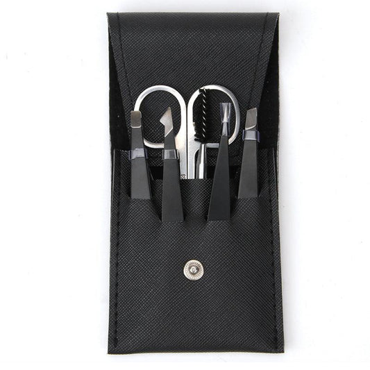 6pcs Eyebrow Grooming Set Tweezers Scissors Brush Case