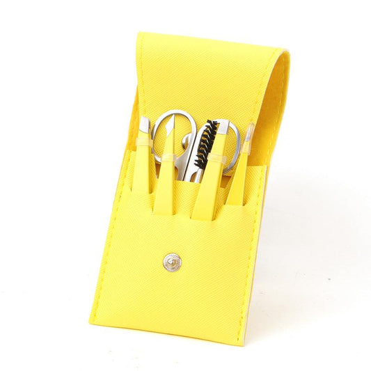 6pcs Eyebrow Grooming Set Tweezers Scissors Brush Case