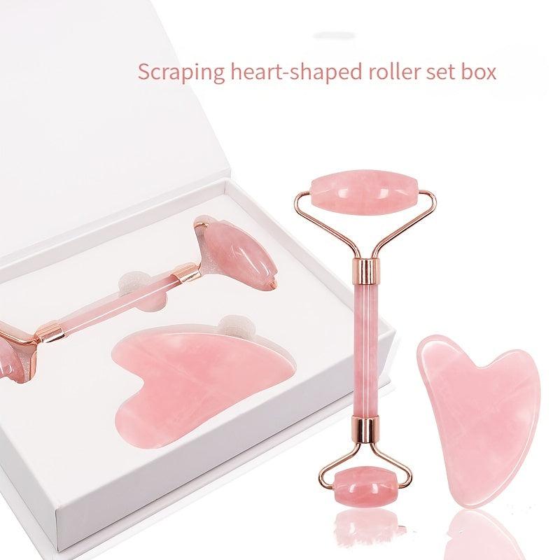 Rose Quartz & Jade Roller Set for Facial Massage & Skin Care