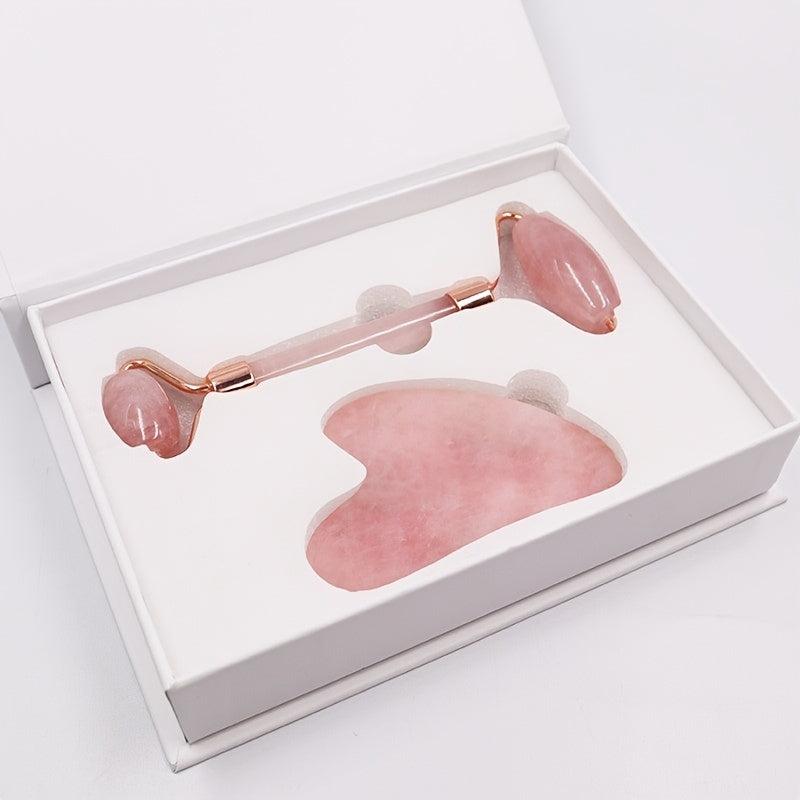 Rose Quartz & Jade Roller Set for Facial Massage & Skin Care