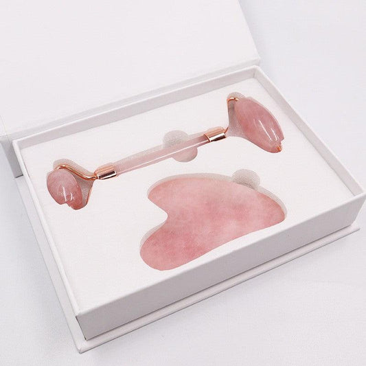 Rose Quartz & Jade Roller Set for Facial Massage & Skin Care