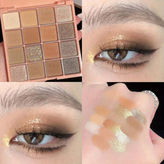 16 Shades Neutral Eyeshadow Palette Creamy and Blendable Brown Colors