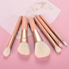 6pcs Travel Wooden Handle Makeup Brush Set with Portable Case