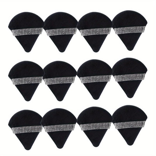 12Pcs Triangle Powder Puff with Crystal Strap for Face Makeup