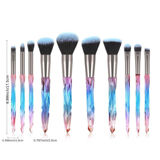 10 Pcs Crystal Handle Makeup Brushes Set Pink