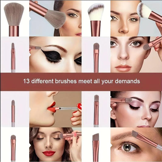 13Pcs Makeup Brush Set With Sponge, Blush, Eye Shadow, Foundation Brush