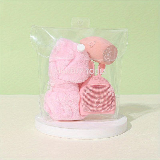 Makeup Egg Face Wash Hair Band Brush Set