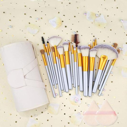 24Pcs Makeup Brushes Set With 2Pcs Powder Puff Or Sponge For Cosmetics