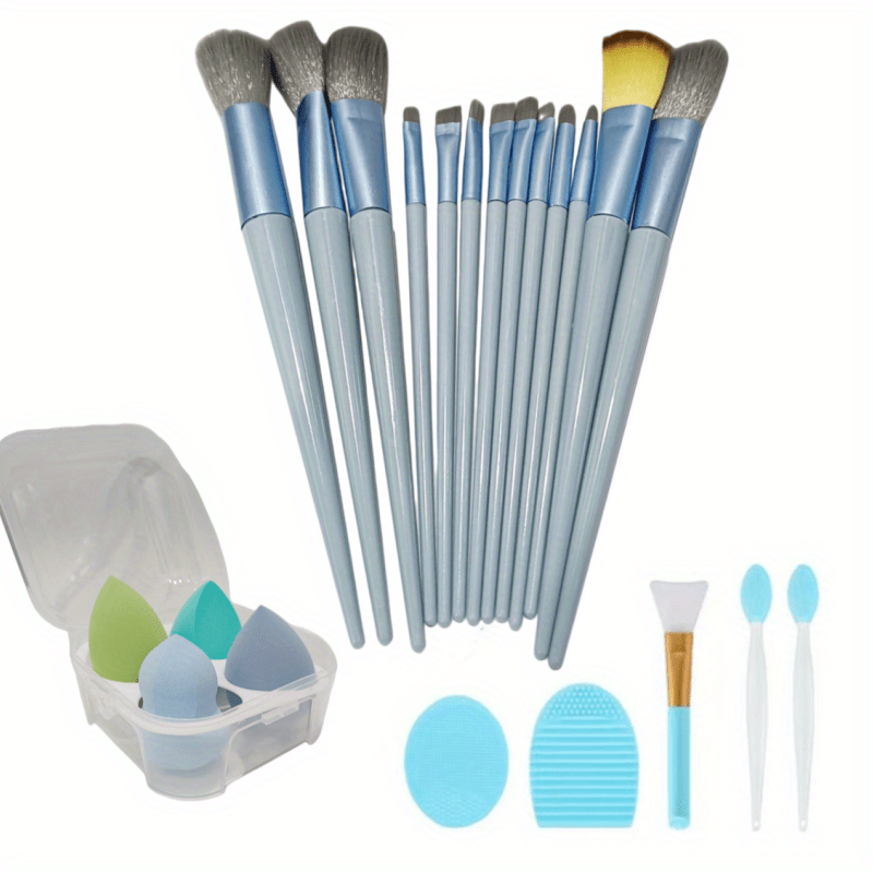 22pcs Makeup Tool Set Brushes Sponges Lip Brushes Cleaning Silicone