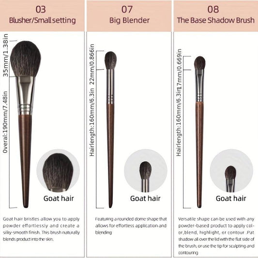 6 PCs Goat Hair Makeup Brush Set for Foundation, Powder, Eye Shadows