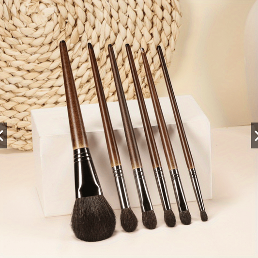 6 PCs Goat Hair Makeup Brush Set for Foundation, Powder, Eye Shadows